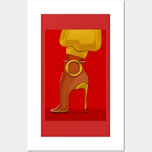 Golden and transparent high heel shoe on red Posters and Art